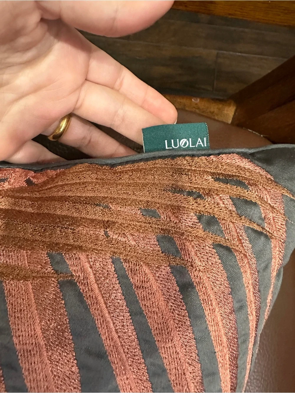 LUOLAI Silk Decorative Pillow Brown Black Embroidered Luxury Accent Cushion